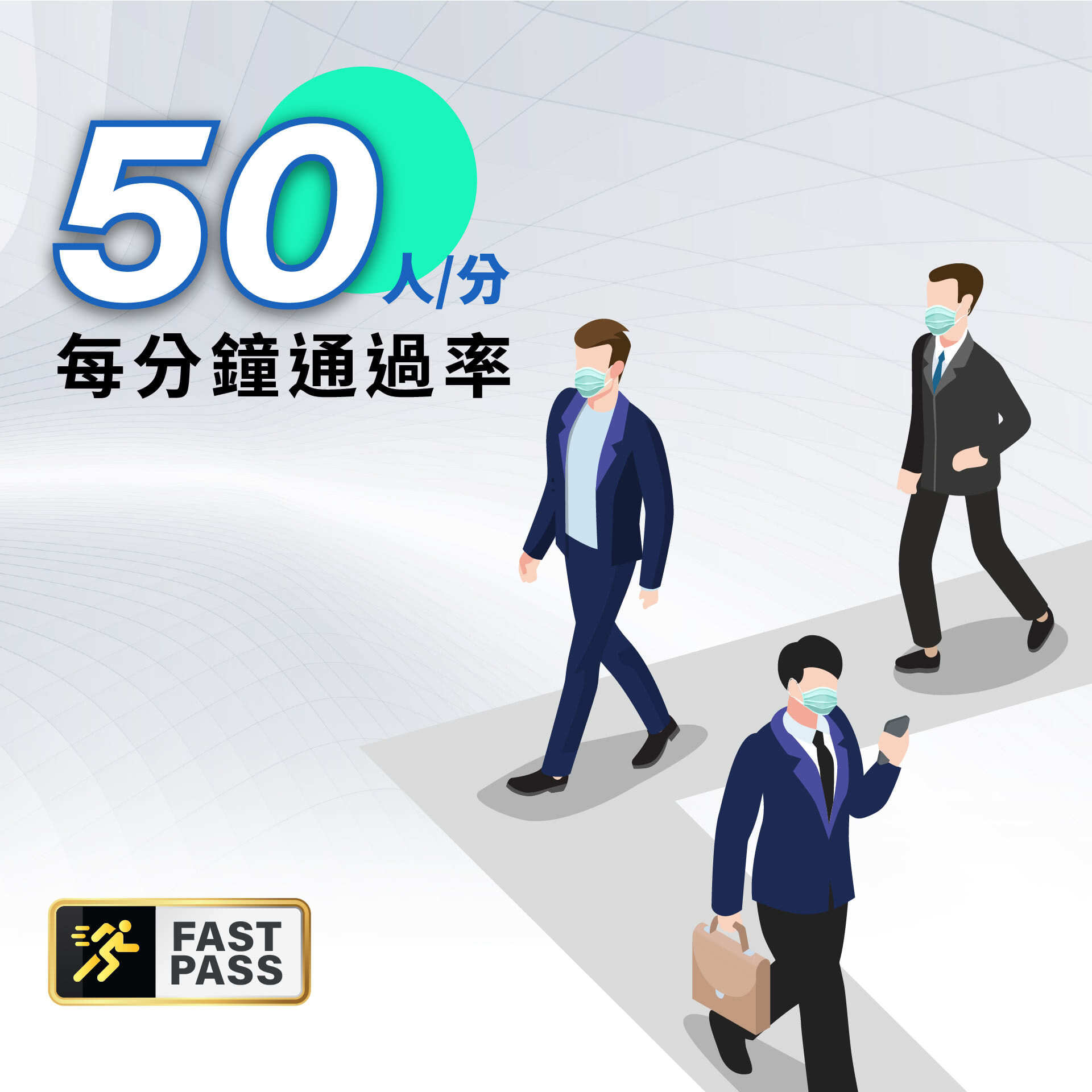 BE-4302安心量測量溫度超級快速，每位訪客不到１秒即可完成量測，實際測試每分鐘通過率可達５０人以上。